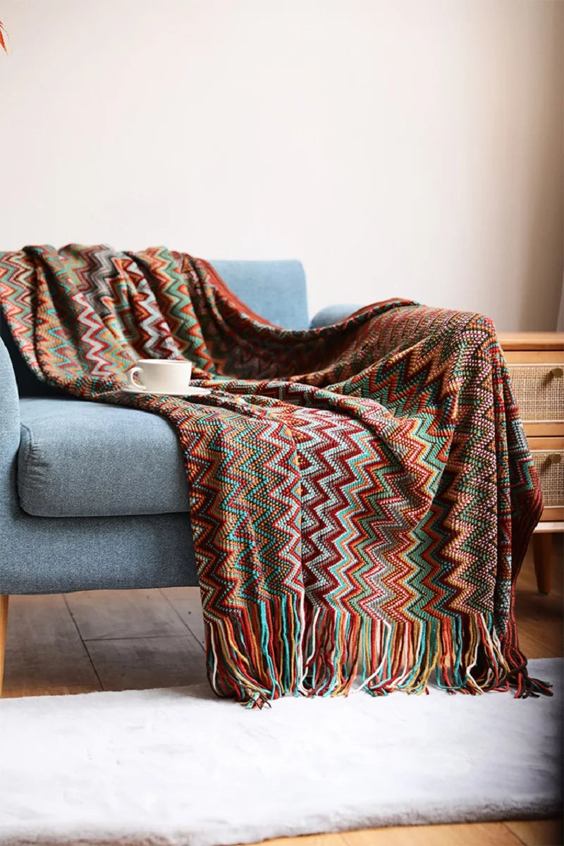 Hand-Knit Acrylic Throw Blanket | 100% Acrylic, Tasseled