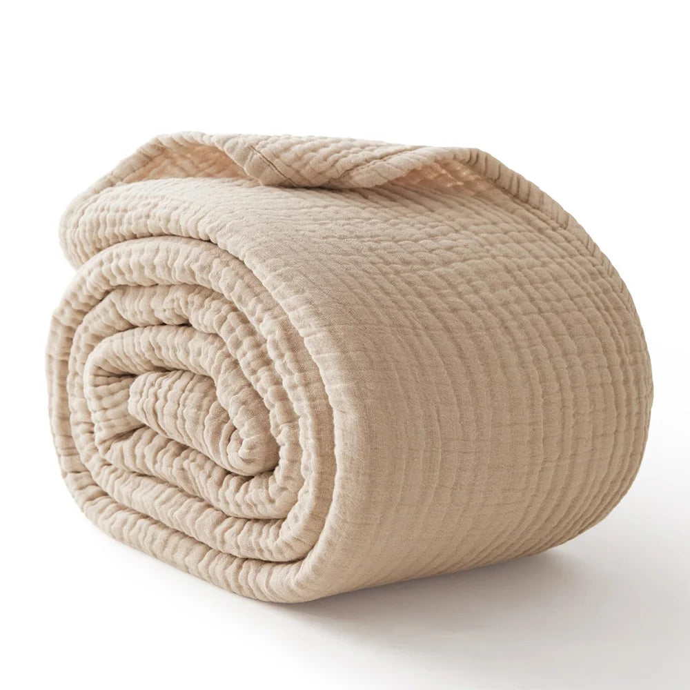 Beige cotton muslin throw blanket (supplier photo)