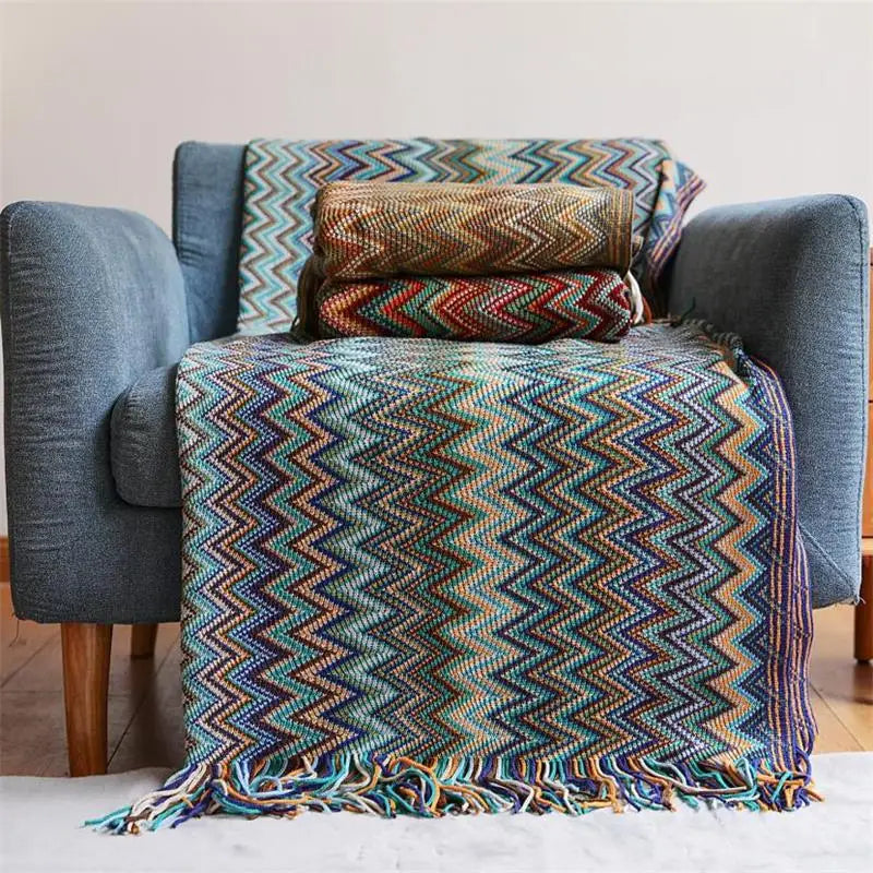 Hand-Knit Acrylic Throw Blanket | 100% Acrylic, Tasseled