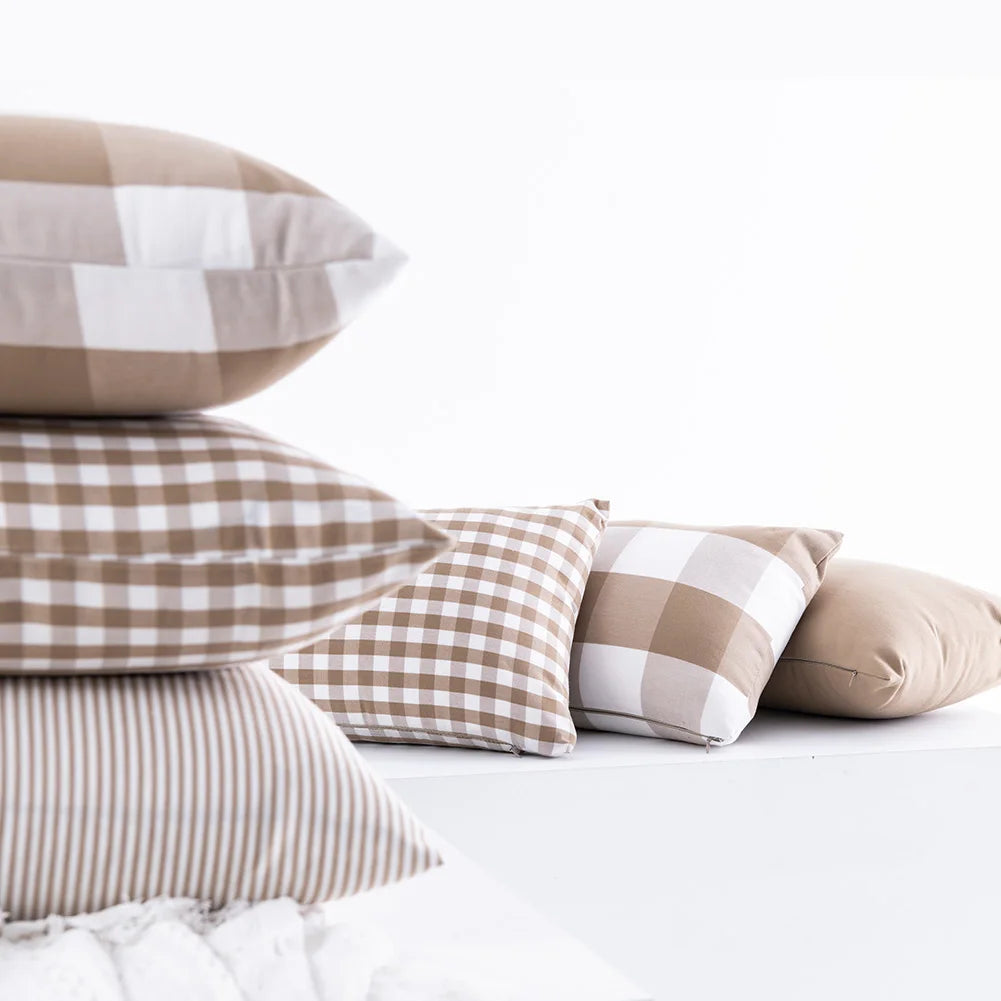 Beige Plaid Striped Pillow Cover | Cover Only | 12x20 or 18x18 in