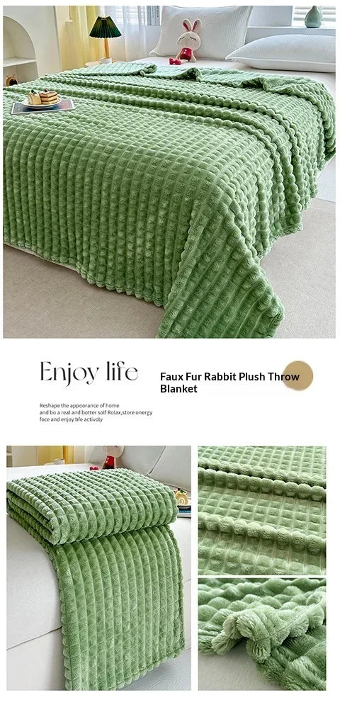 Plush Flannel Throw Blanket | Faux Rabbit Fur Feel, 8 Colors | 39x59 to 79x91 in