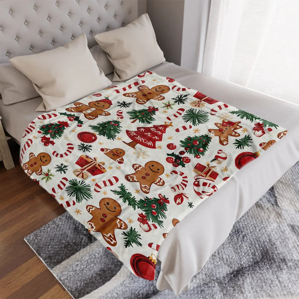 Christmas Gingerbread Flannel Throw | Soft Holiday Blanket