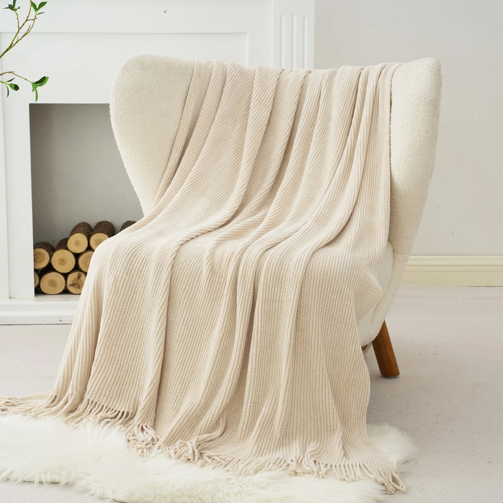 Green Chenille Knit Throw | Tasseled Edges | 50x60 or 60x80 in