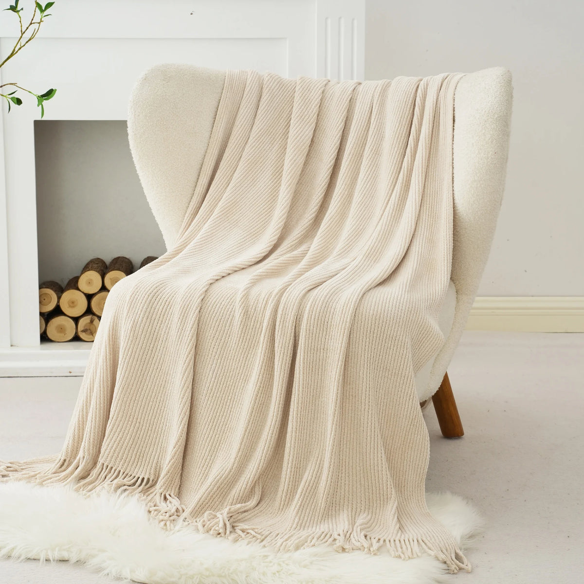 Green Chenille Knit Throw | Tasseled Edges | 50x60 or 60x80 in