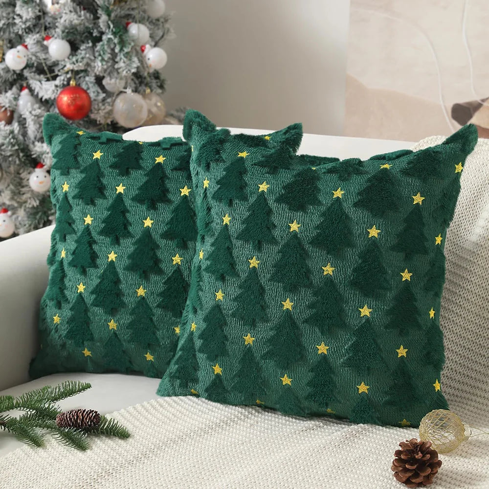 Knit Christmas Pillow Cover | Tree and Santa Designs, Cover Only | 18x18 in