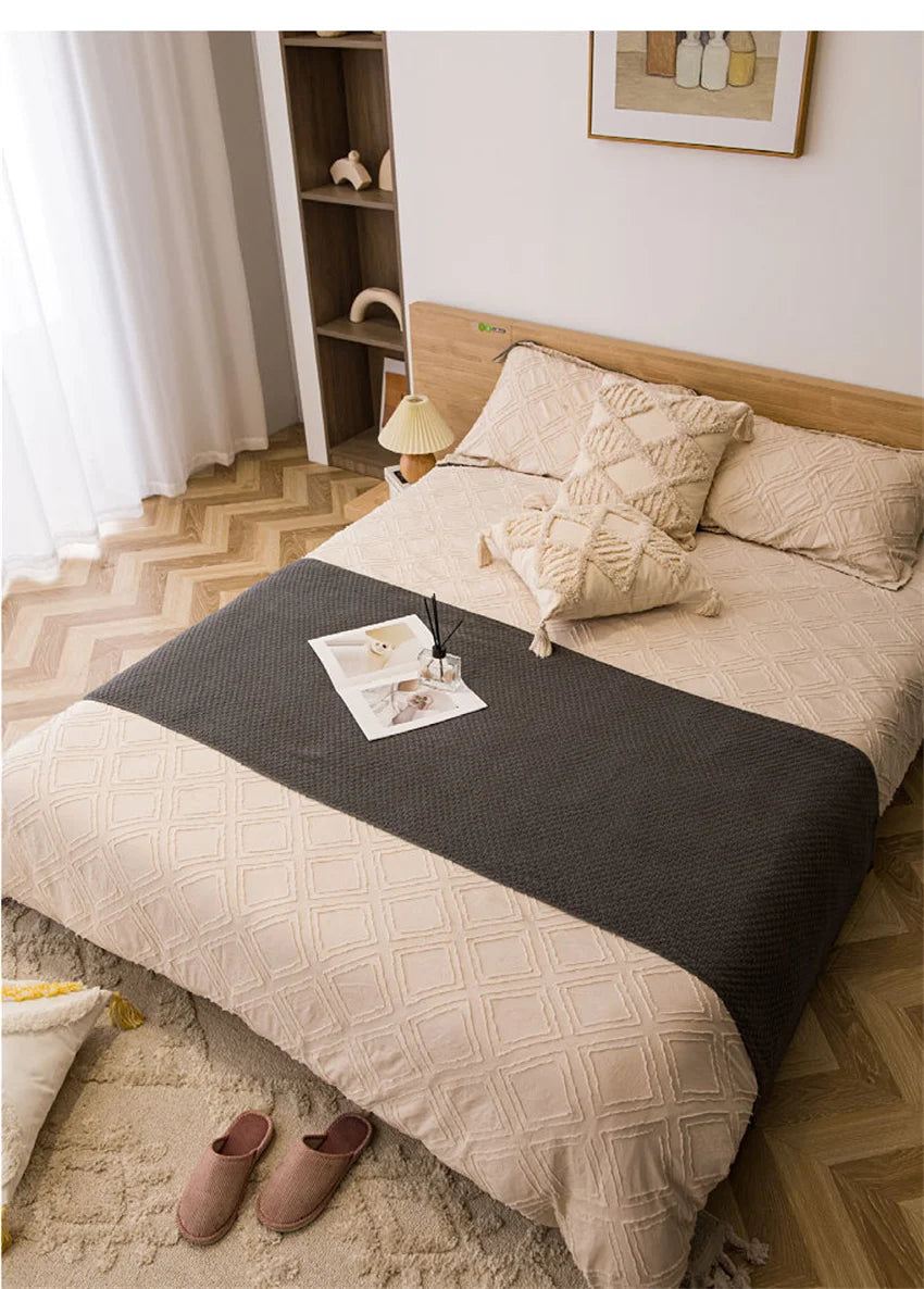 Waffle-Knit Throw Blanket with Tassels | Embossed Chunky Texture
