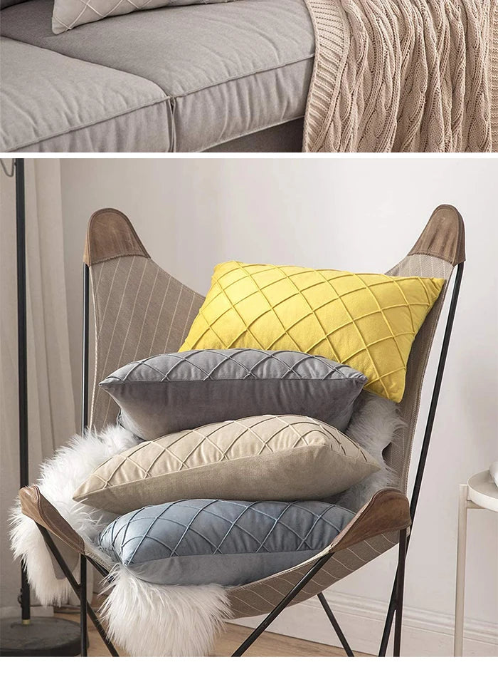 Dark Gray Velvet Plaid Pillow Cover | Cover Only | 12x20 to 20x20 in