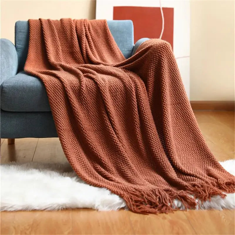 Solid Knit Throw Blanket with Tassels | Soft Nordic Style