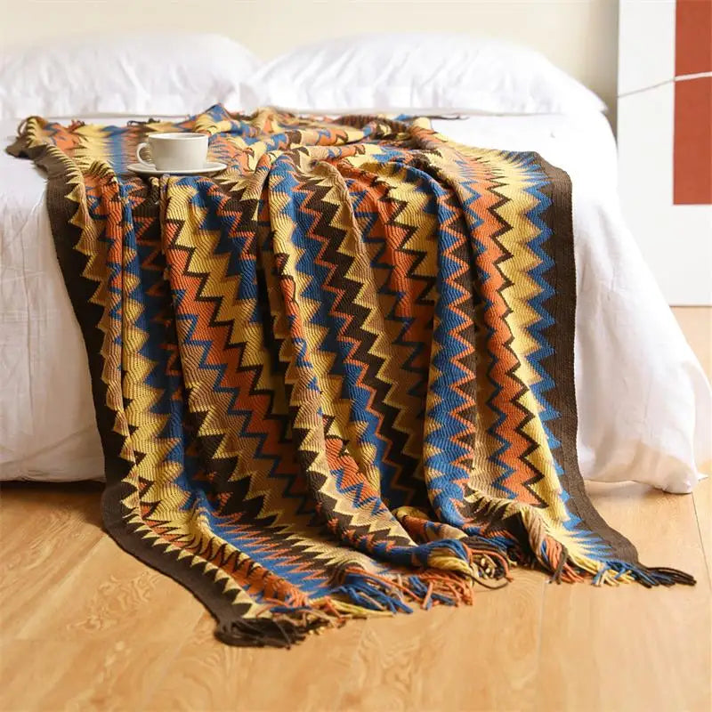 Hand-Knit Acrylic Throw Blanket | 100% Acrylic, Tasseled