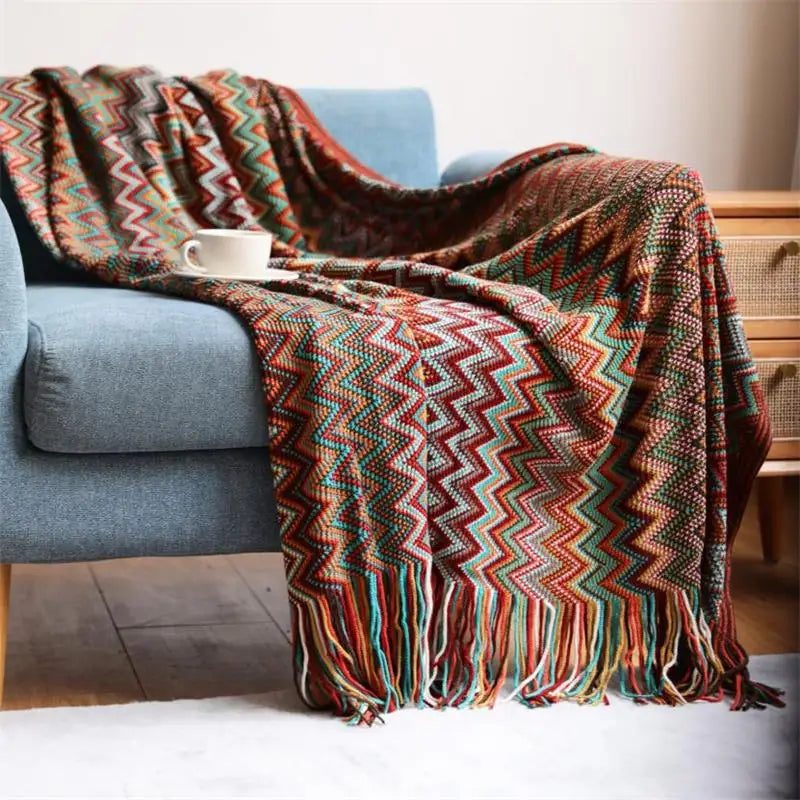 Hand-Knit Acrylic Throw Blanket | 100% Acrylic, Tasseled