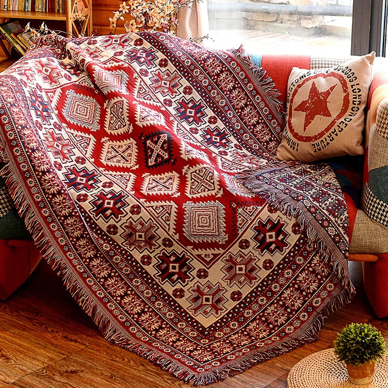 Retro Plaid Woven Throw | Cotton-Linen Blend | 35x35 to 51x71 in