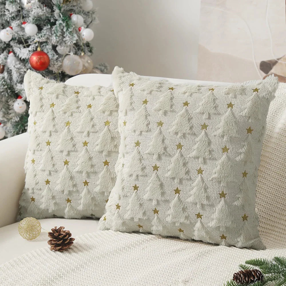 Knit Christmas Pillow Cover | Tree and Santa Designs, Cover Only | 18x18 in