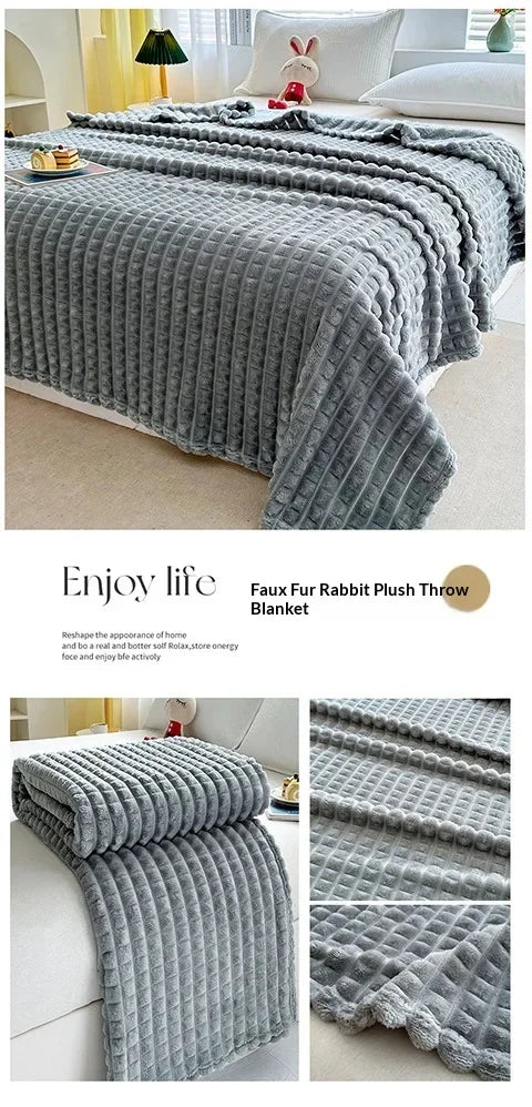 Plush Flannel Throw Blanket | Faux Rabbit Fur Feel, 8 Colors | 39x59 to 79x91 in