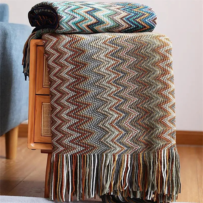 Hand-Knit Acrylic Throw Blanket | 100% Acrylic, Tasseled