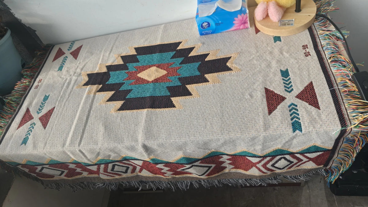 Southwestern Woven Throw Blanket | Fringed Edges | 35x71 in