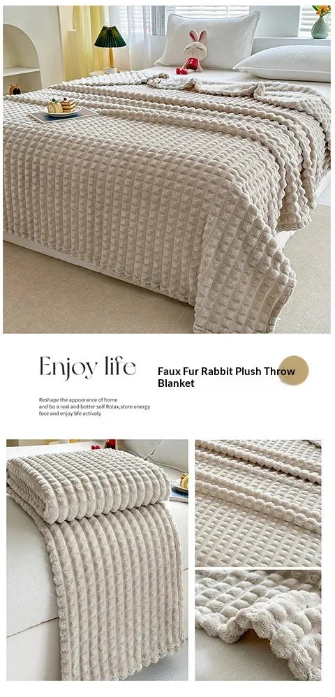 Plush Flannel Throw Blanket | Faux Rabbit Fur Feel, 8 Colors | 39x59 to 79x91 in