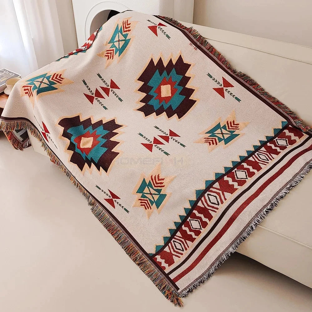 Southwestern Woven Throw Blanket | Fringed Edges | 35x71 in