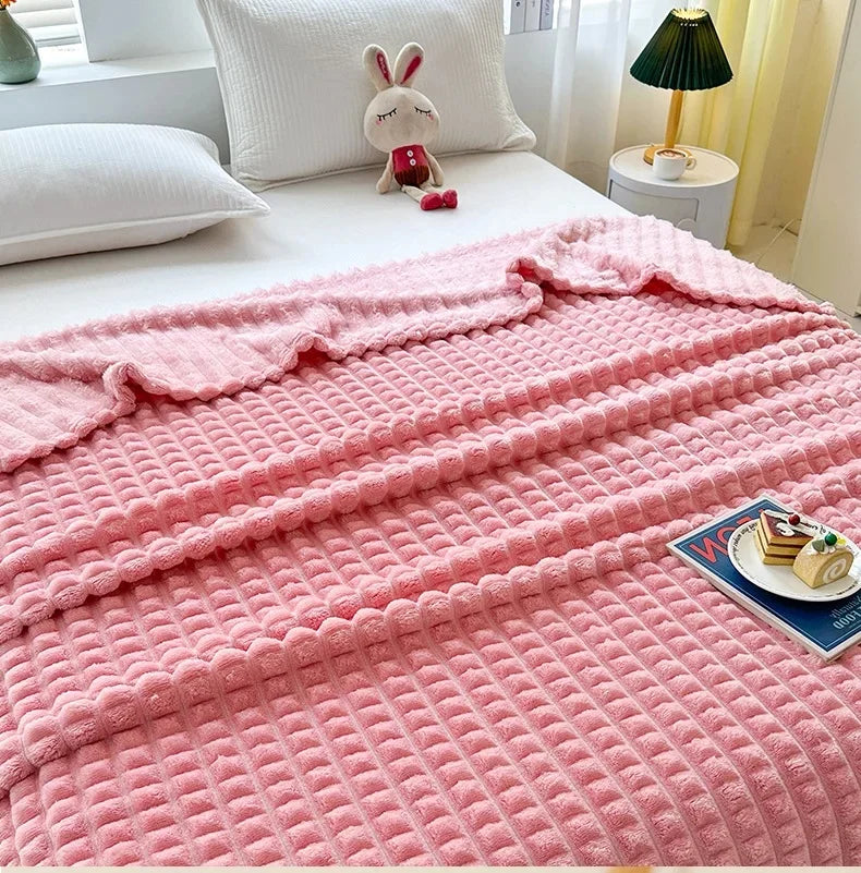 Plush Flannel Throw Blanket | Faux Rabbit Fur Feel, 8 Colors | 39x59 to 79x91 in