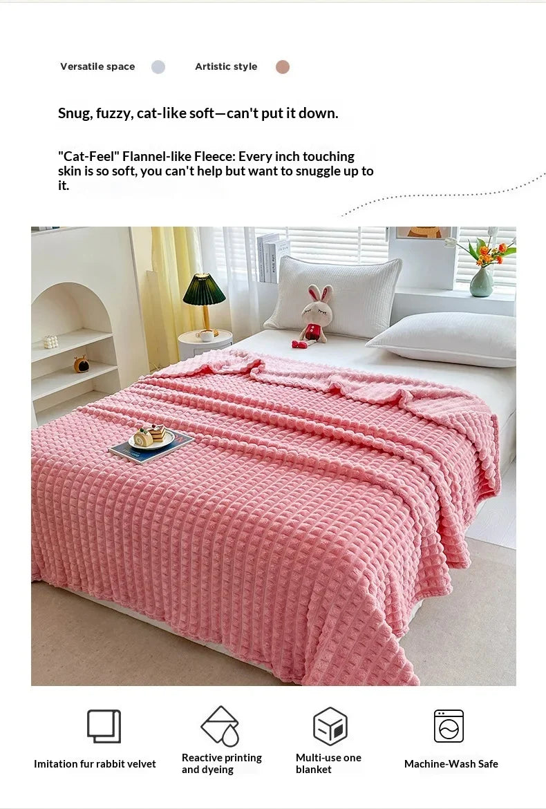 Plush Flannel Throw Blanket | Faux Rabbit Fur Feel, 8 Colors | 39x59 to 79x91 in