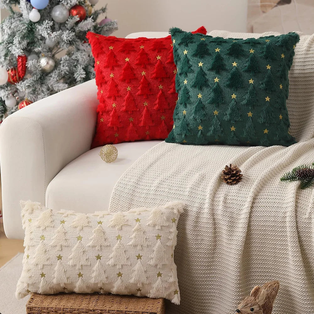 Knit Christmas Pillow Cover | Tree and Santa Designs, Cover Only | 18x18 in