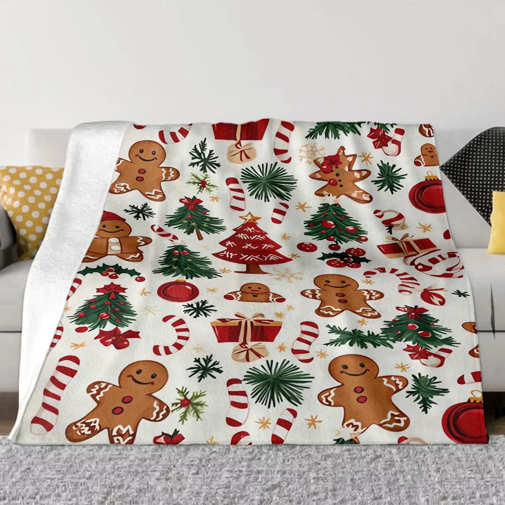 Christmas Gingerbread Flannel Throw | Soft Holiday Blanket