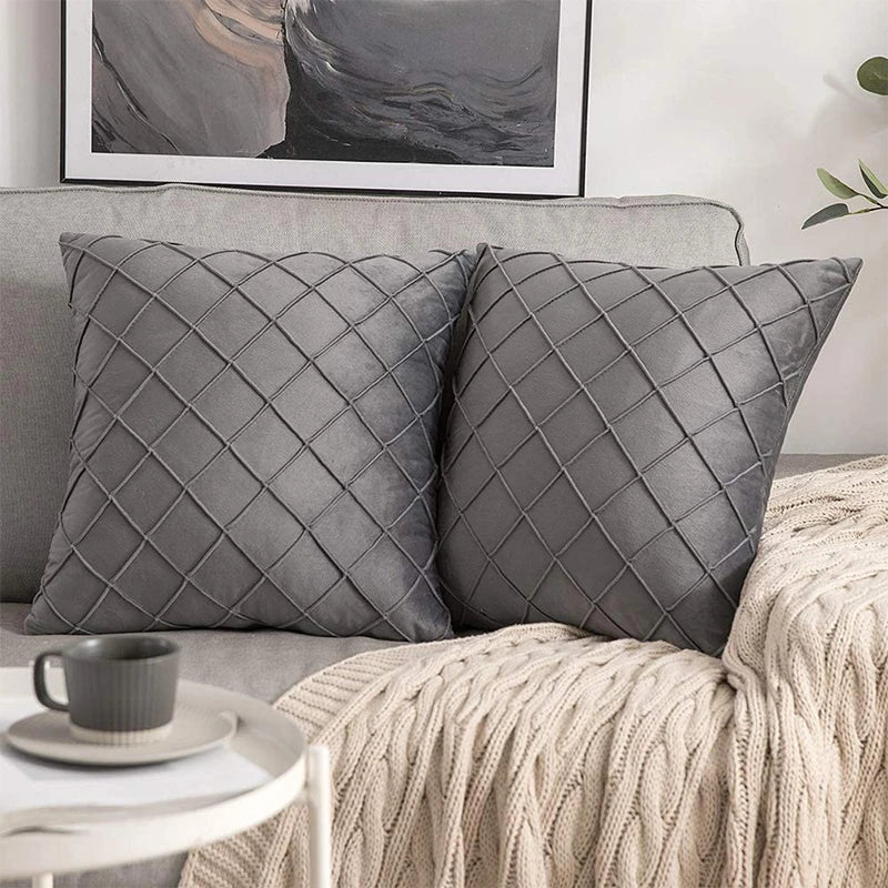 Dark Gray Velvet Plaid Pillow Cover | Cover Only | 12x20 to 20x20 in