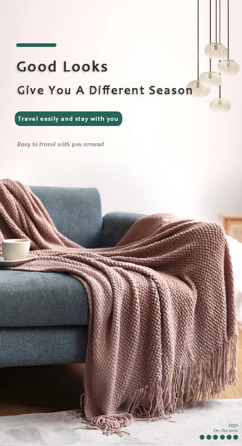 Solid Knit Throw Blanket with Tassels | Soft Nordic Style