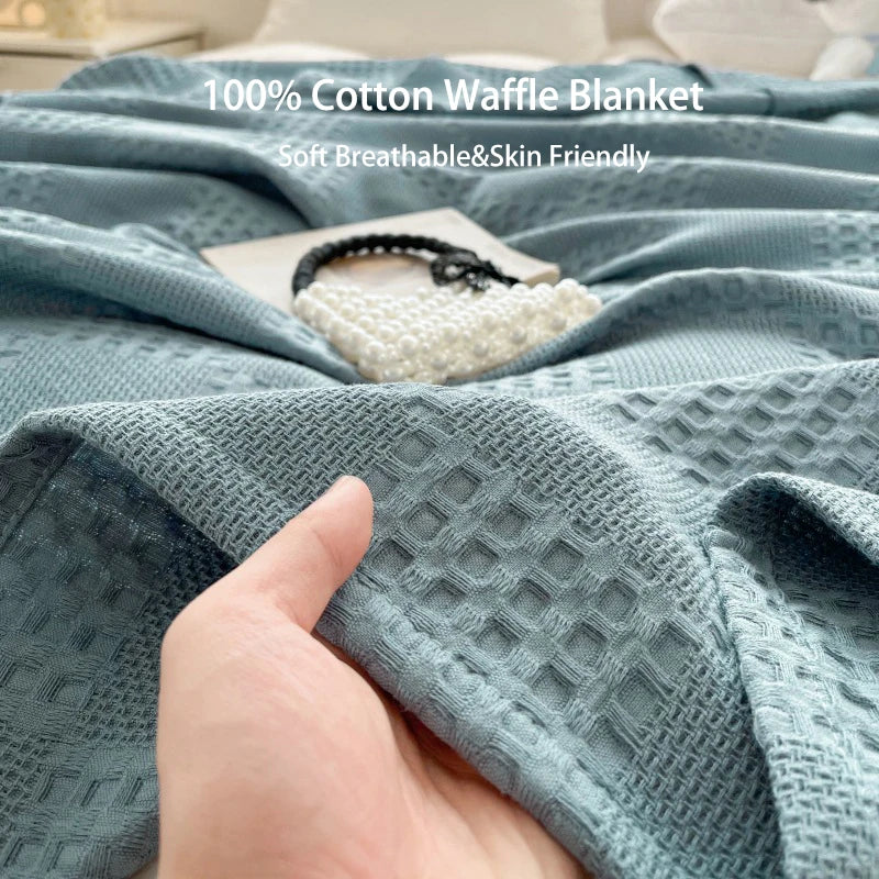 Cotton Waffle Throw Blanket | 100% Cotton, Breathable | 39x59 to 79x91 in