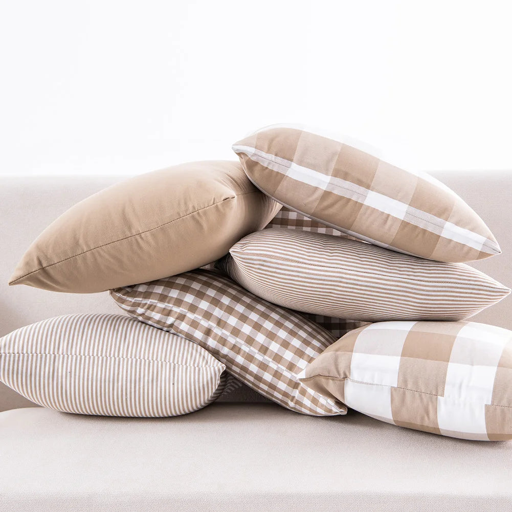 Beige Plaid Striped Pillow Cover | Cover Only | 12x20 or 18x18 in