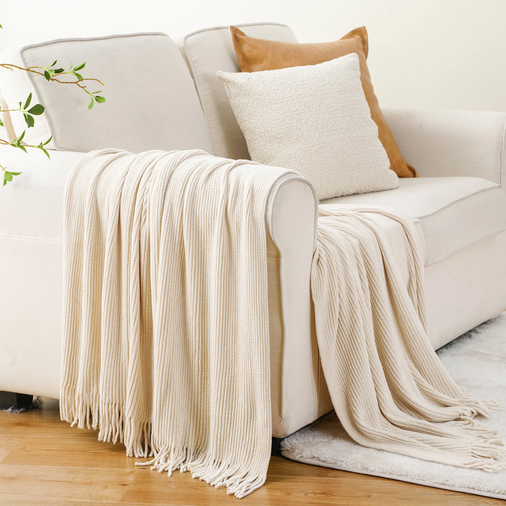 Green Chenille Knit Throw | Tasseled Edges | 50x60 or 60x80 in