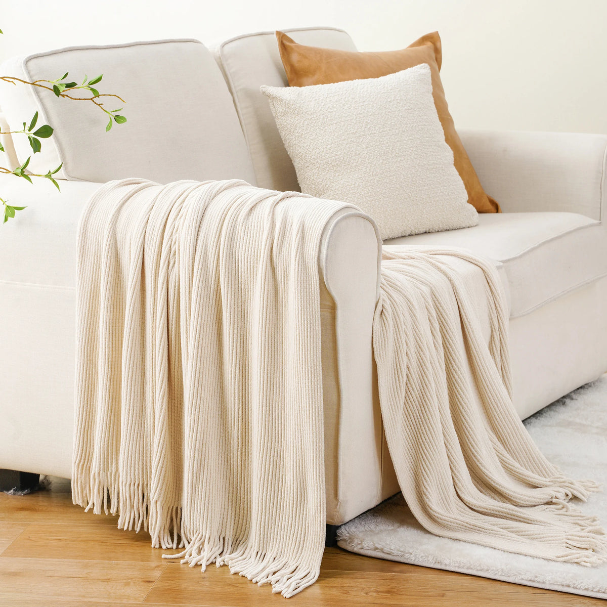 Green Chenille Knit Throw | Tasseled Edges | 50x60 or 60x80 in