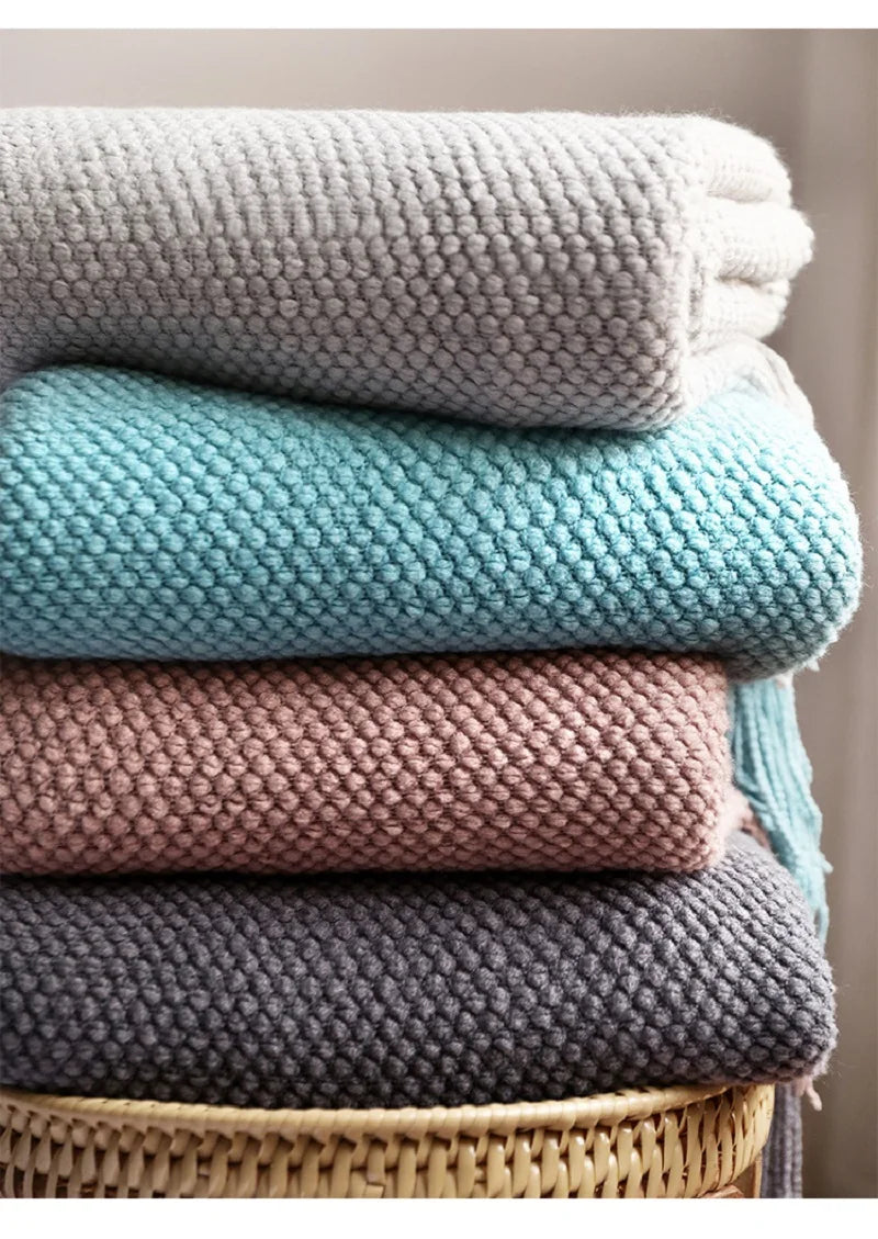 Solid Knit Throw Blanket with Tassels | Soft Nordic Style