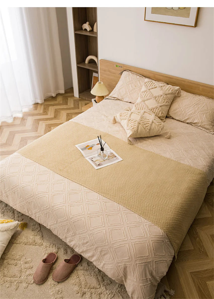 Waffle-Knit Throw Blanket with Tassels | Embossed Chunky Texture