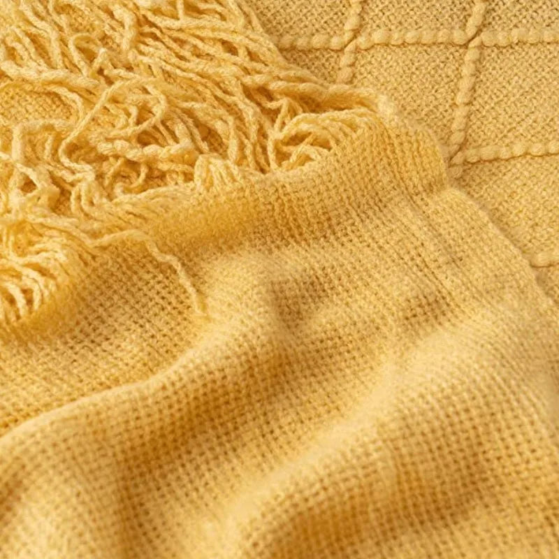 Nordic Knit Throw Blanket with Tassels | Khaki, Cream and Grey