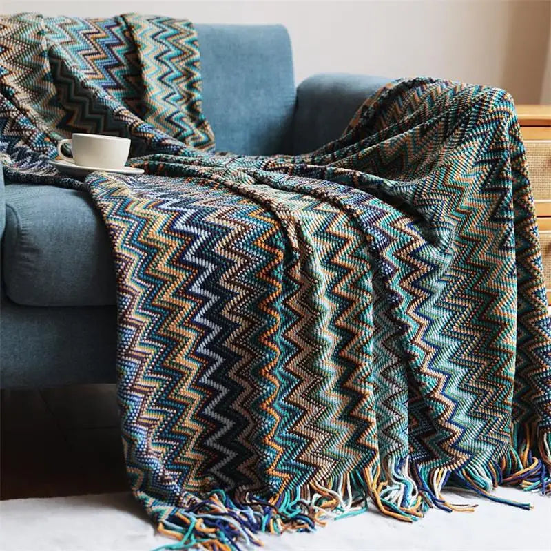 Hand-Knit Acrylic Throw Blanket | 100% Acrylic, Tasseled