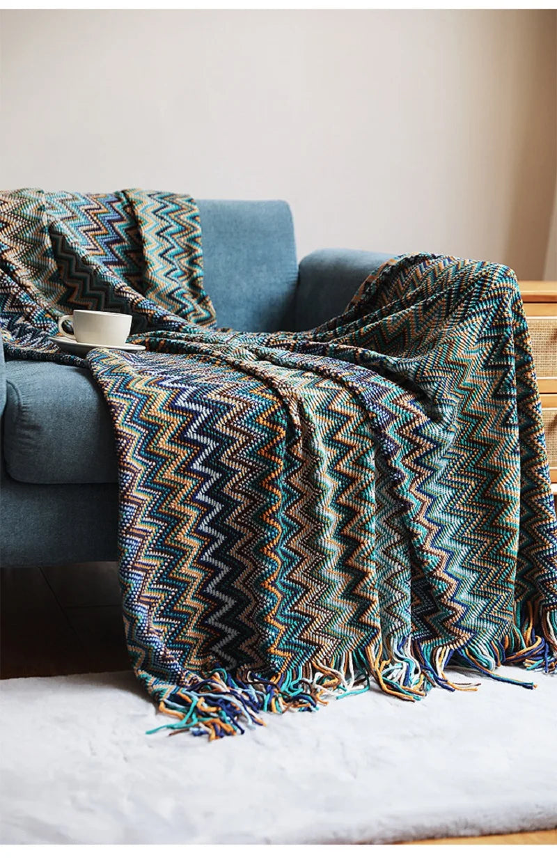 Hand-Knit Acrylic Throw Blanket | 100% Acrylic, Tasseled