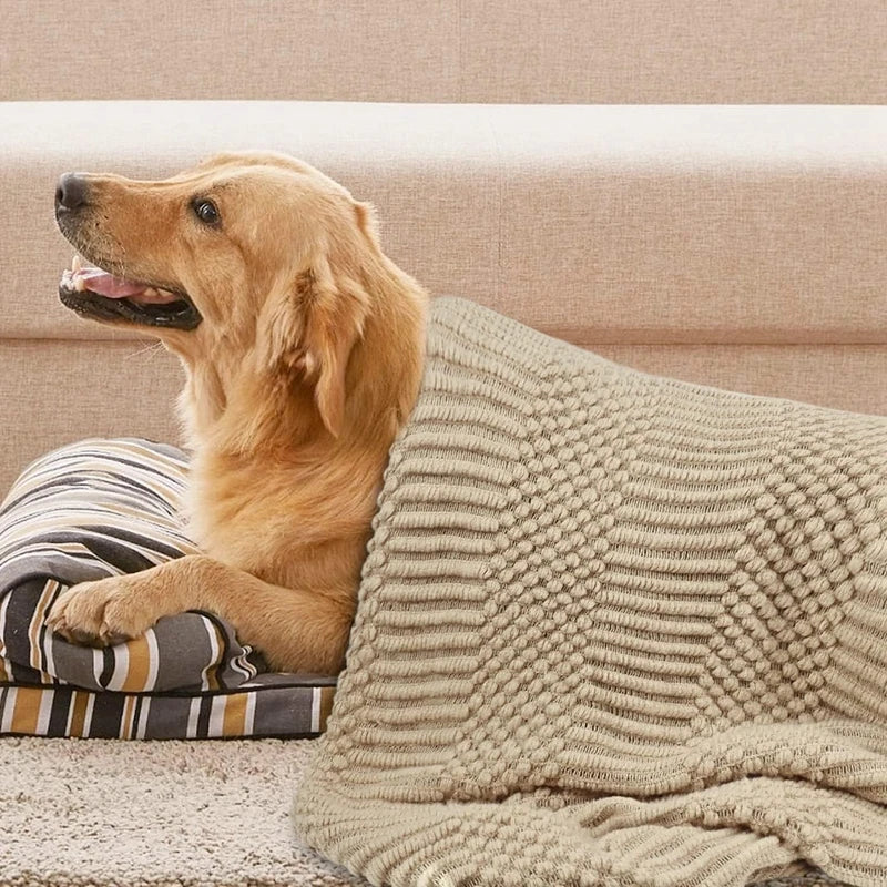 Nordic Knit Throw Blanket with Tassels | Khaki, Cream and Grey