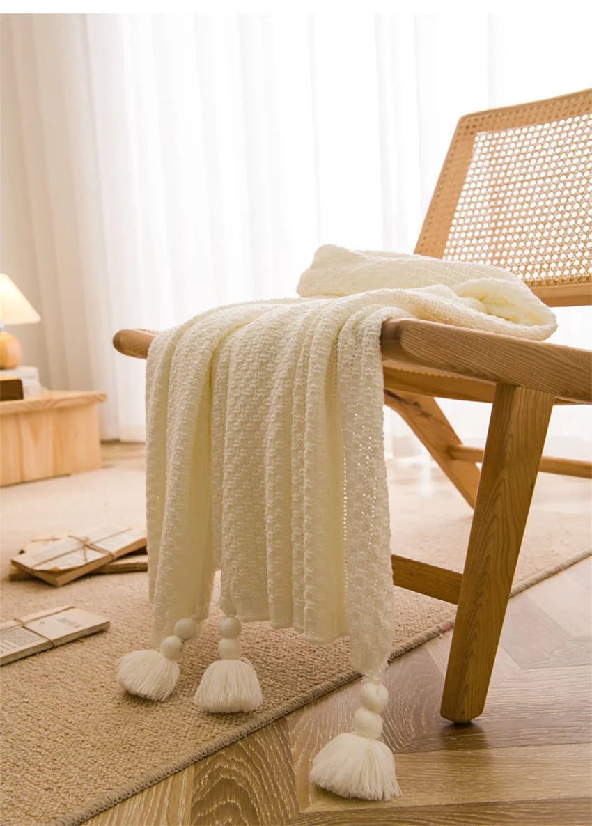 Waffle-Knit Throw Blanket with Tassels | Embossed Chunky Texture