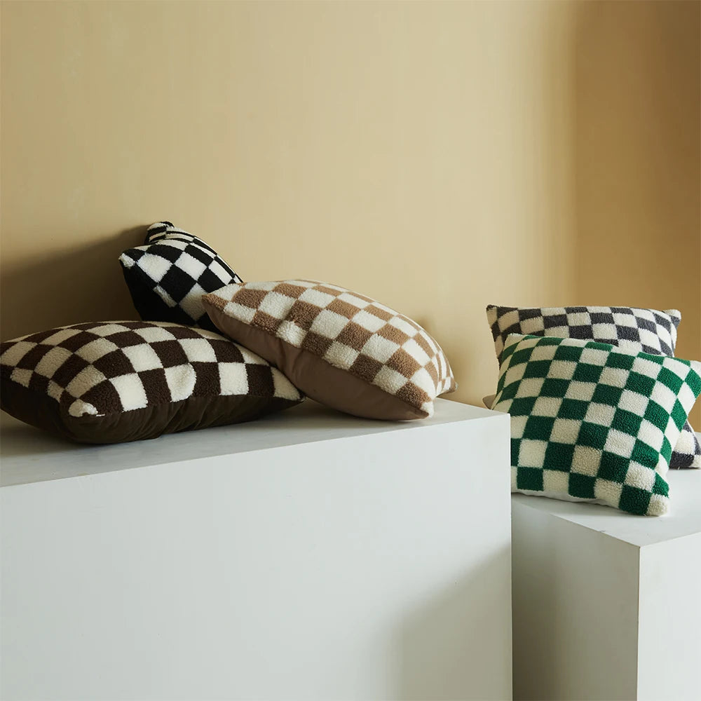 Checkered Fleece Pillow Covers, Set of 2 | Short Plush, Cover Only