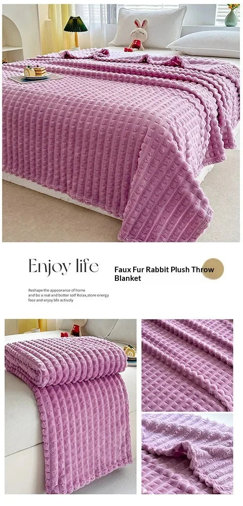 Plush Flannel Throw Blanket | Faux Rabbit Fur Feel, 8 Colors | 39x59 to 79x91 in