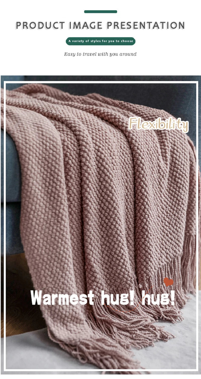 Solid Knit Throw Blanket with Tassels | Soft Nordic Style