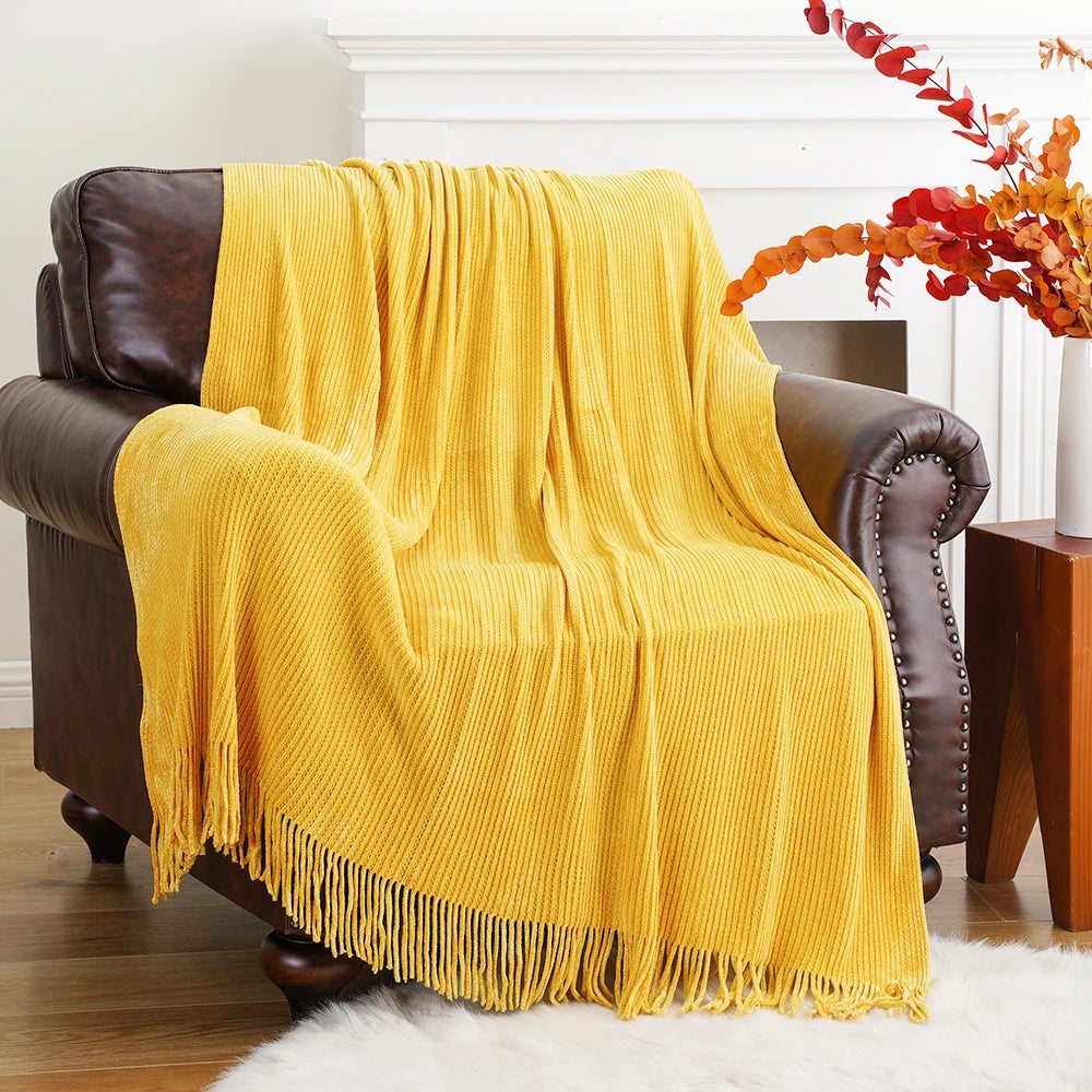 Green Chenille Knit Throw | Tasseled Edges | 50x60 or 60x80 in