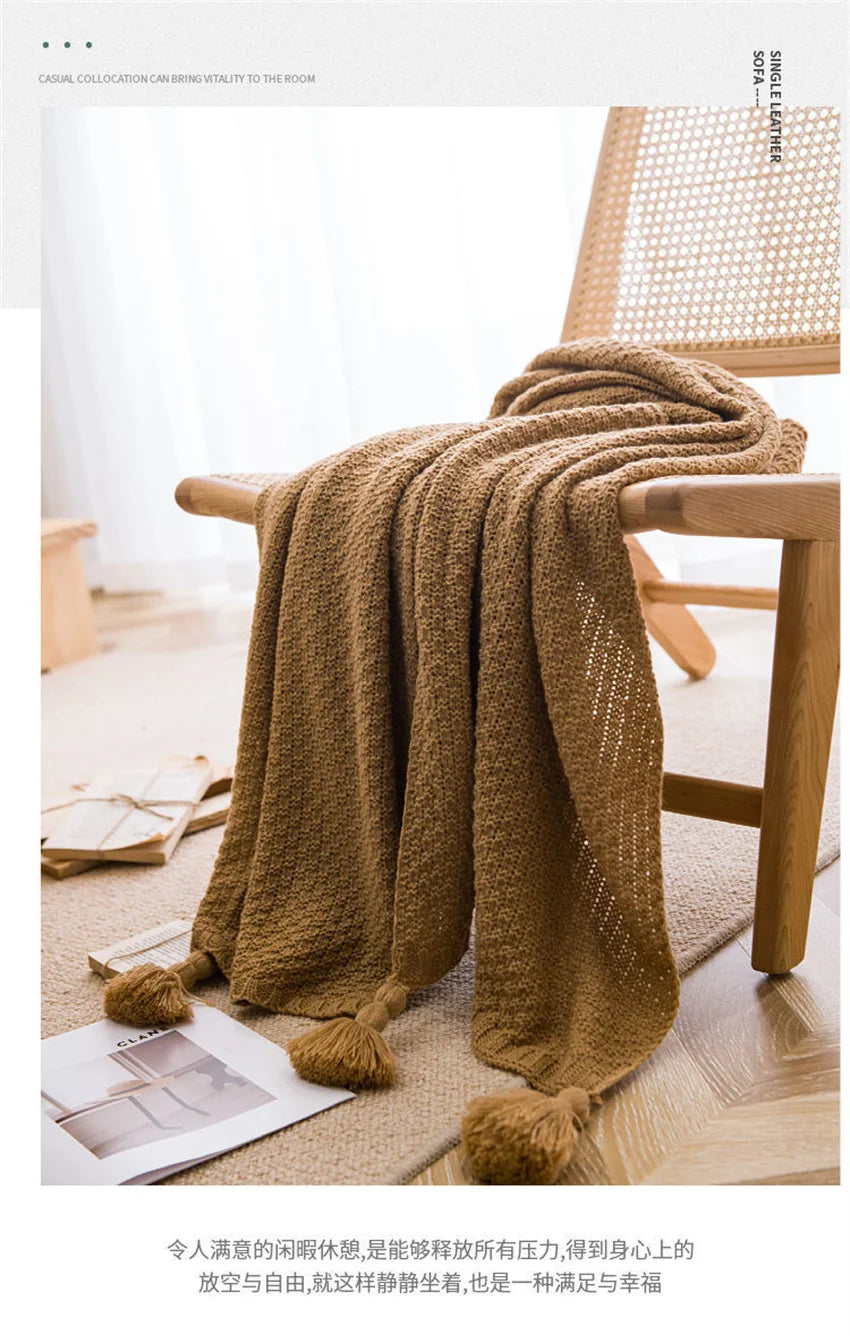 Waffle-Knit Throw Blanket with Tassels | Embossed Chunky Texture