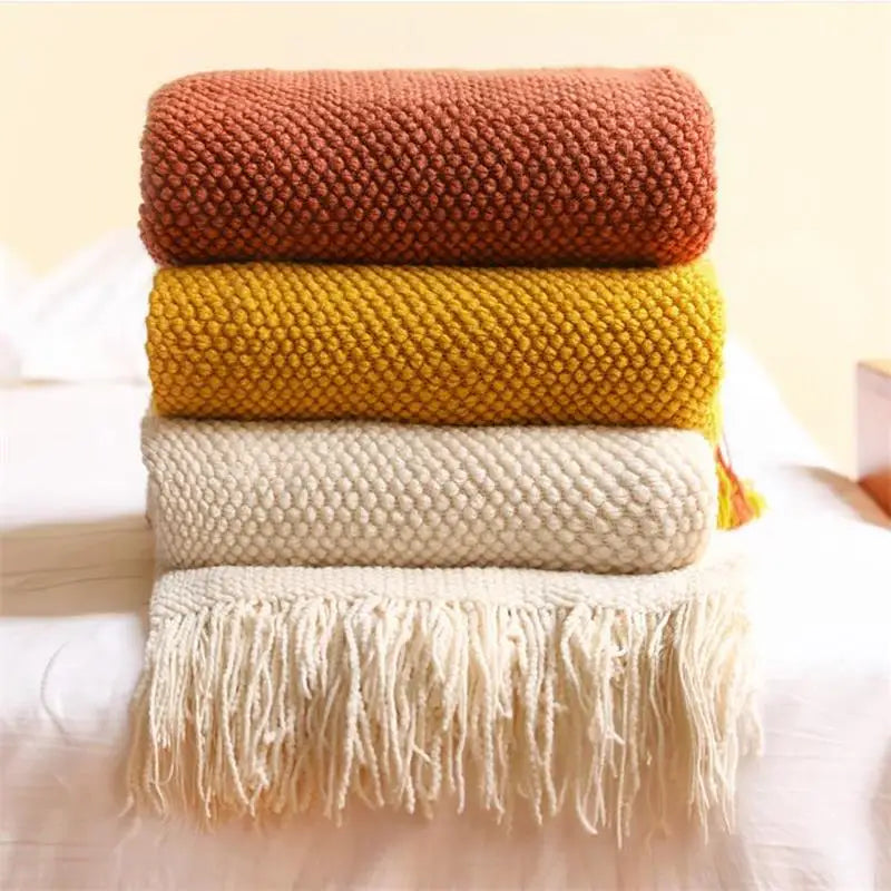 Solid Knit Throw Blanket with Tassels | Soft Nordic Style