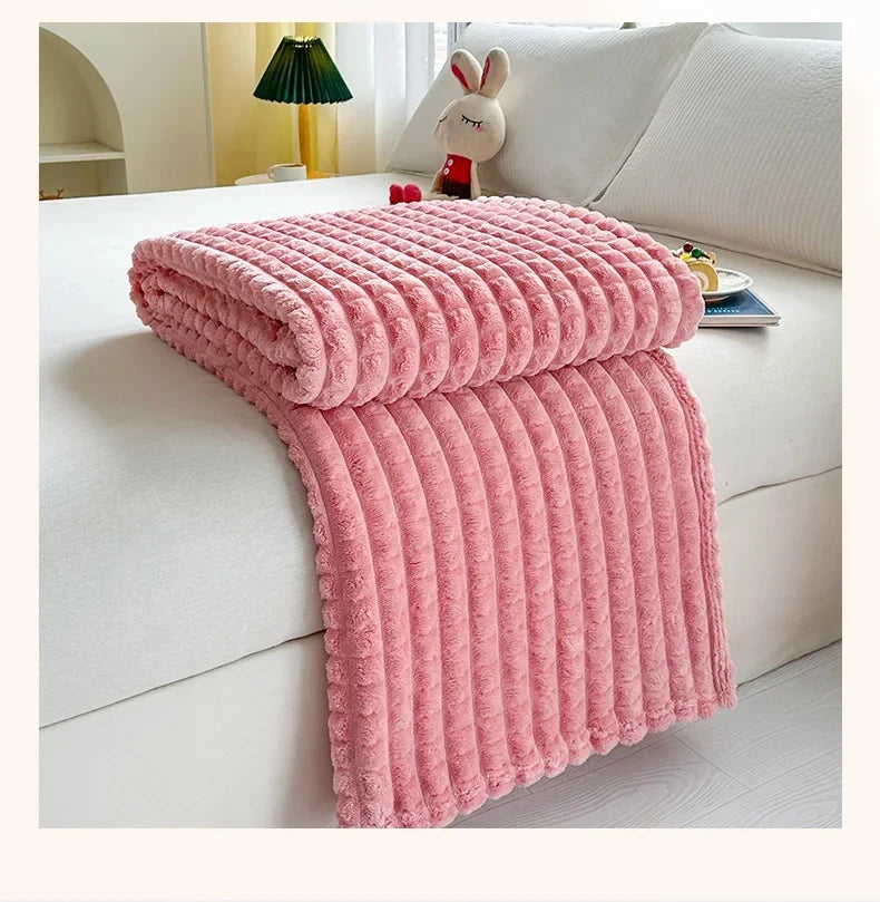 Plush Flannel Throw Blanket | Faux Rabbit Fur Feel, 8 Colors | 39x59 to 79x91 in