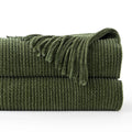 Green Chenille Knit Throw | Tasseled Edges | 50x60 or 60x80 in