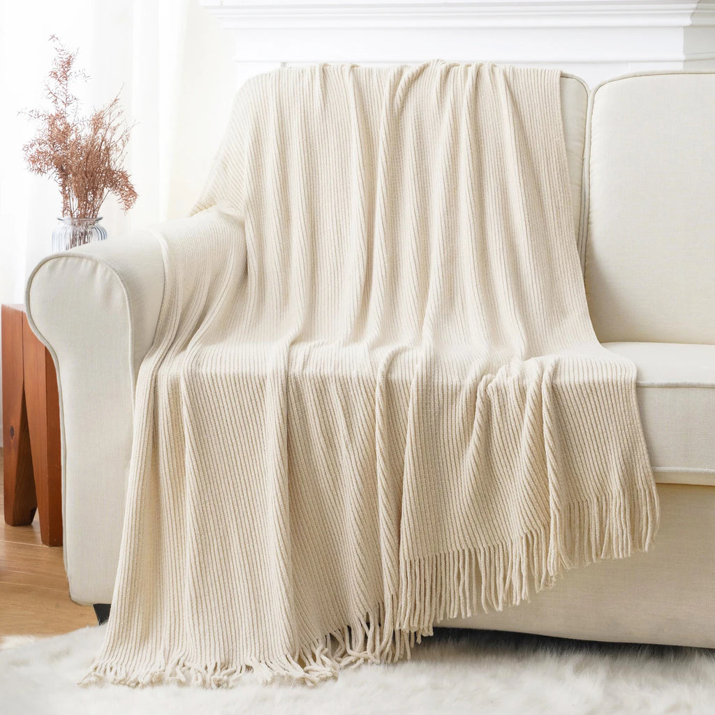 Green Chenille Knit Throw | Tasseled Edges | 50x60 or 60x80 in
