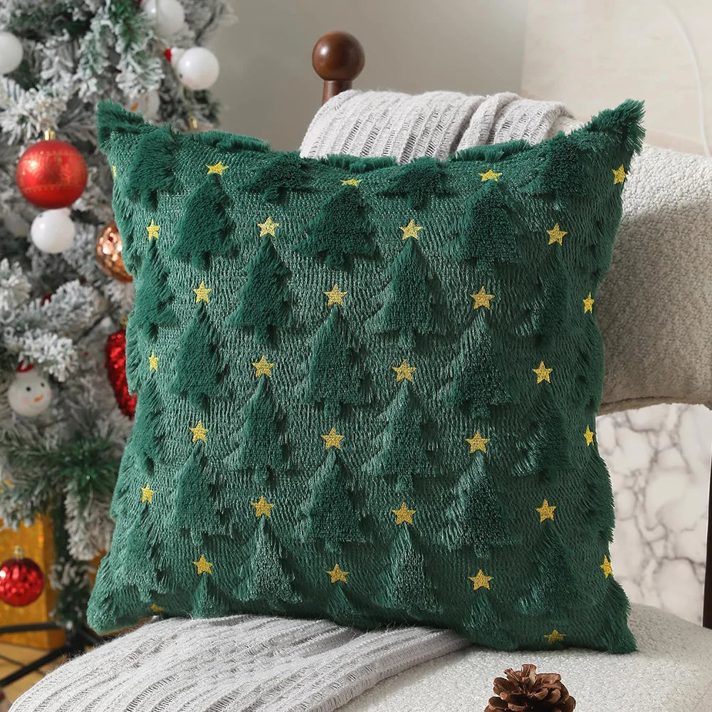 Knit Christmas Pillow Cover | Tree and Santa Designs, Cover Only | 18x18 in
