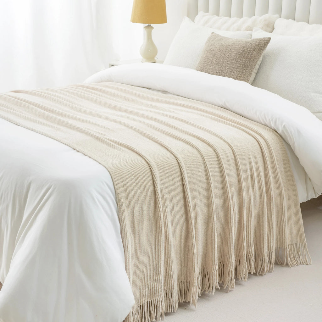 Green Chenille Knit Throw | Tasseled Edges | 50x60 or 60x80 in