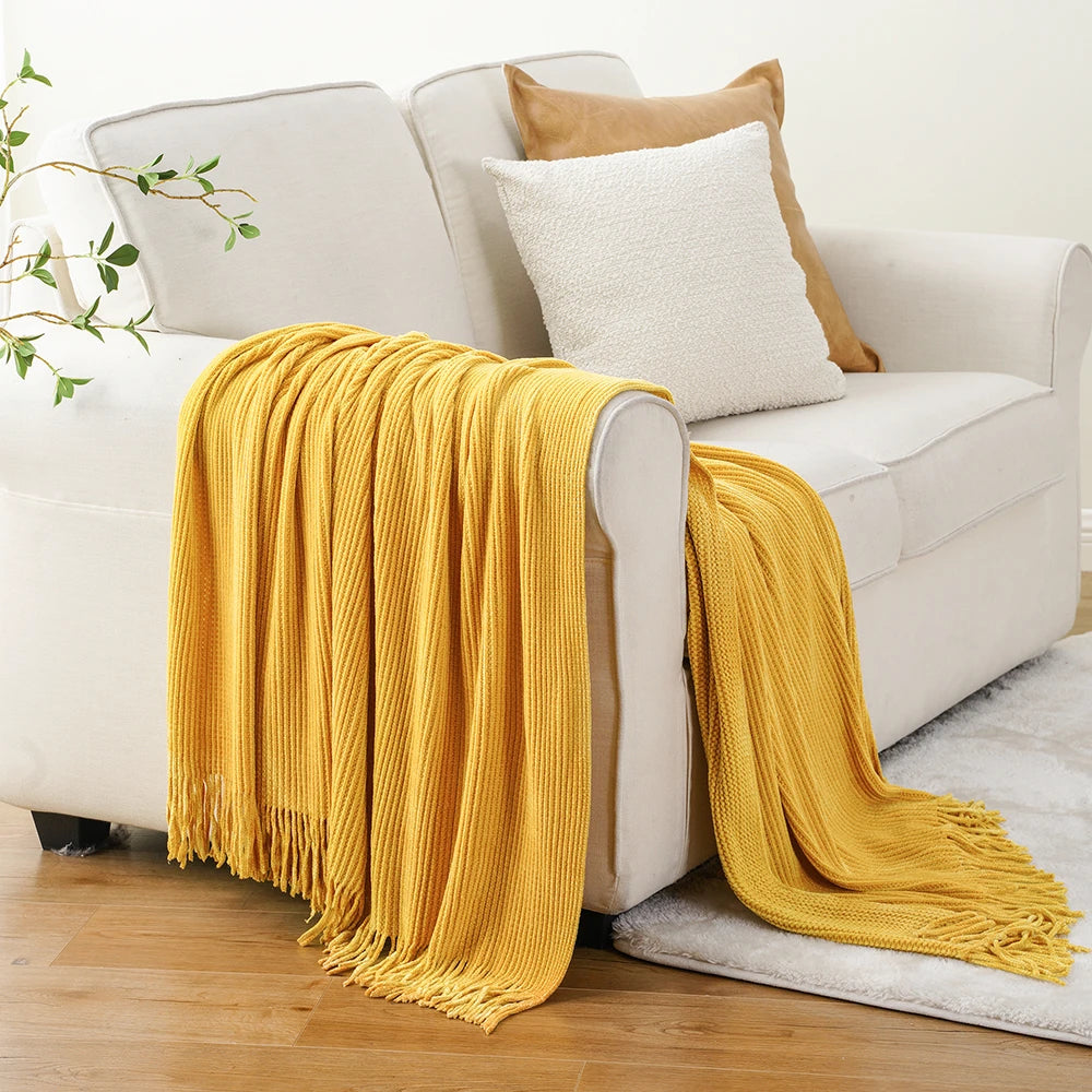 Green Chenille Knit Throw | Tasseled Edges | 50x60 or 60x80 in